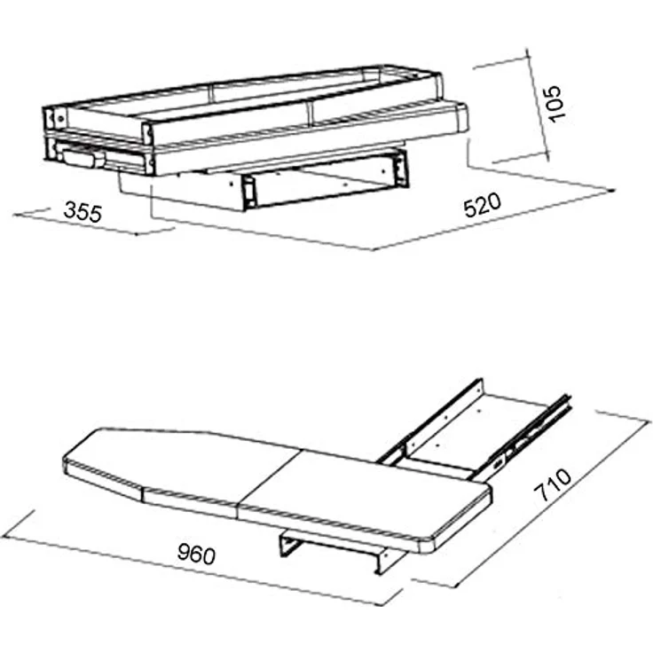 SO-TECH® Bügelbrett Bügeltisch Ironfold für Fachbodenmontage, klappbar, 180° schwenkbar, inkl. Bügeltuch aluminiumgrau – Bild 8