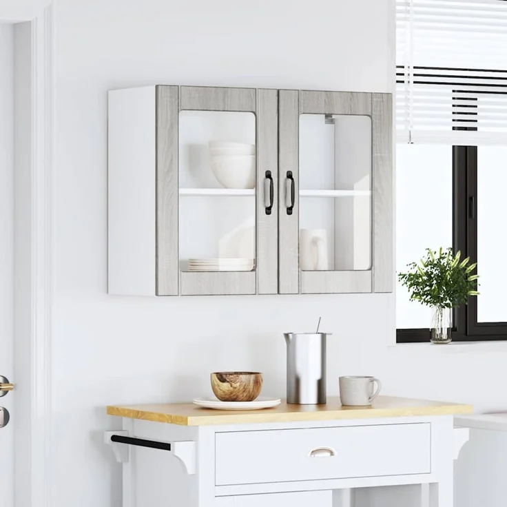 vidaXL Küchen-Hängeschrank mit Glastür Lucca Grau Sonoma Holzwerkstoff 853853 – Bild 3