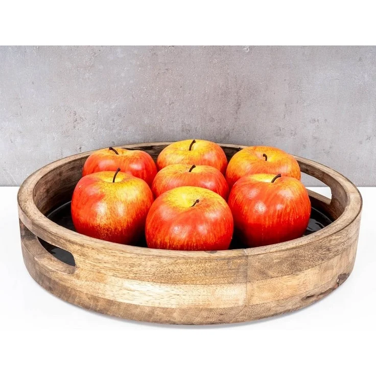 Levandeo® Dekotablett, Tablett 35cm Rund Mango Holz Grau Perlmutt Emaille Ablage – Bild 2