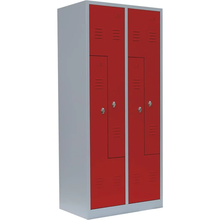4er Z-Spind Umkleideschrank Stahl Kleiderschrank Garderobenschrank Lichtgrau/Rot (H x B x T): 180 x 80 x 50 cm / 525114