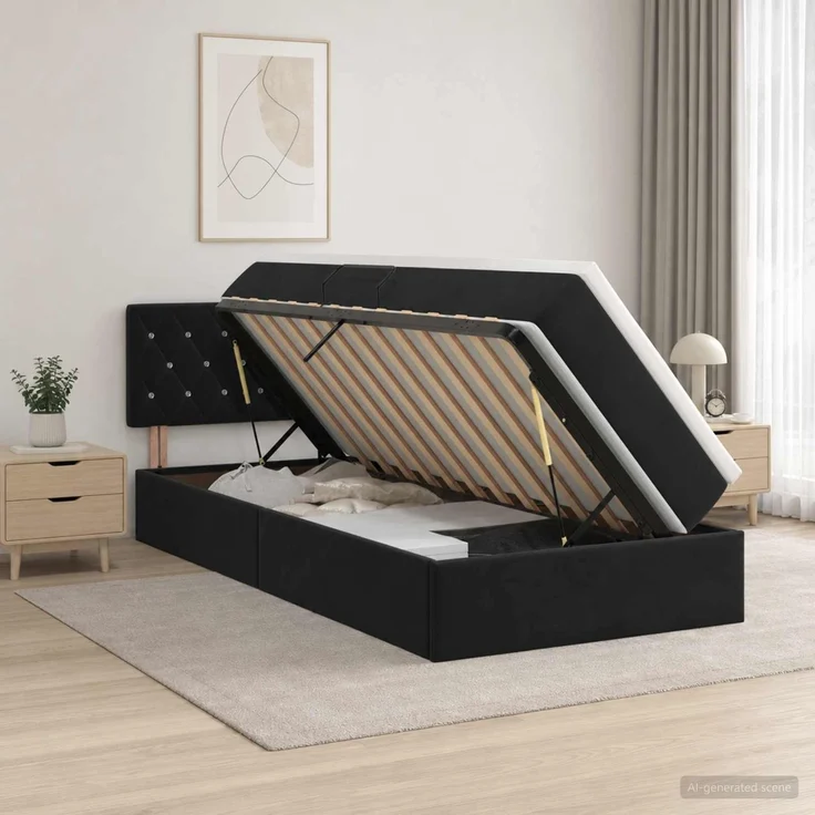 vidaXL LED-Speicherbett mit Matratze Schwarz 90 x 200 cm Samt 3459164 – Bild 1