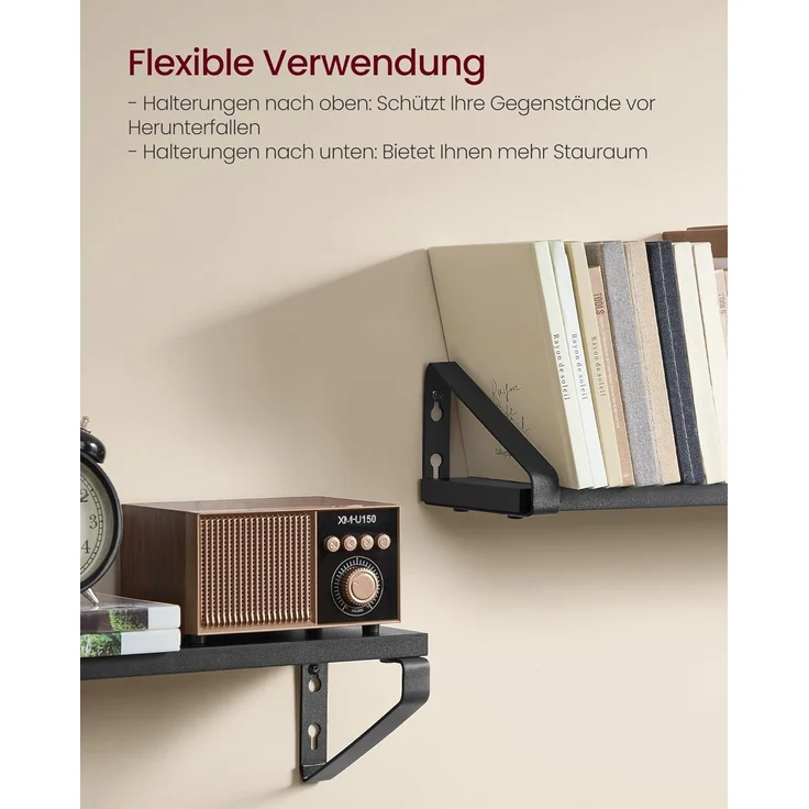 VASAGLE Wandregal, Schweberegal, 3er Set, Regalbrett, 2 Montagemöglichkeiten, Regal zur Präsentation, für Wohnzimmer, Küche, Arbeitszimmer, Badezimmer, tintenschwarz-Mattschwarz LWS033B10 – Bild 5