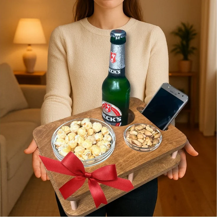 PEGSEN Tablett Couchbar Snackbar YOLO mit 2 Glasschalen Snacktablett, praktisch & stabil – Bild 3