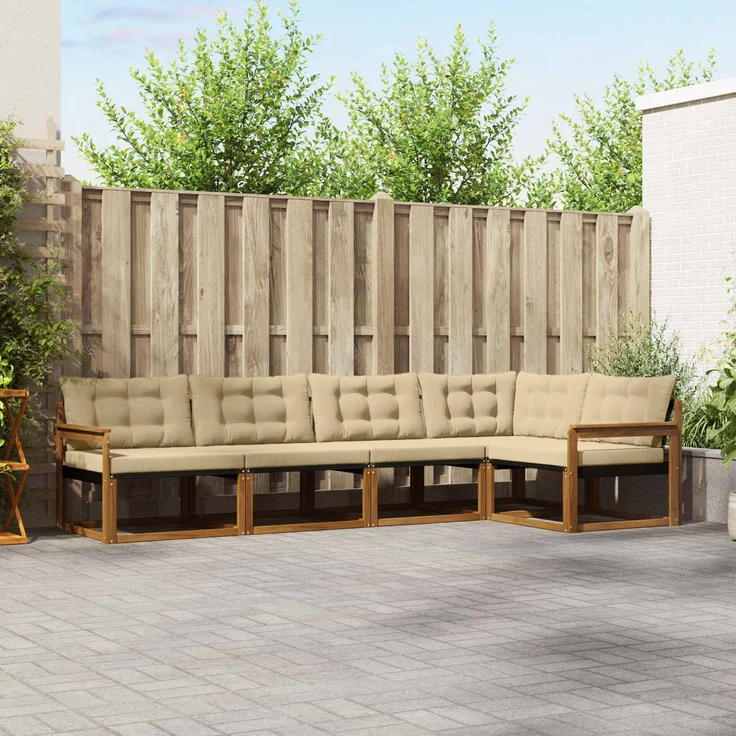 vidaXL Outdoor-Sofagarnitur 5 stk. 5-Sitzer Natur und Beige 3369452 – Bild 1