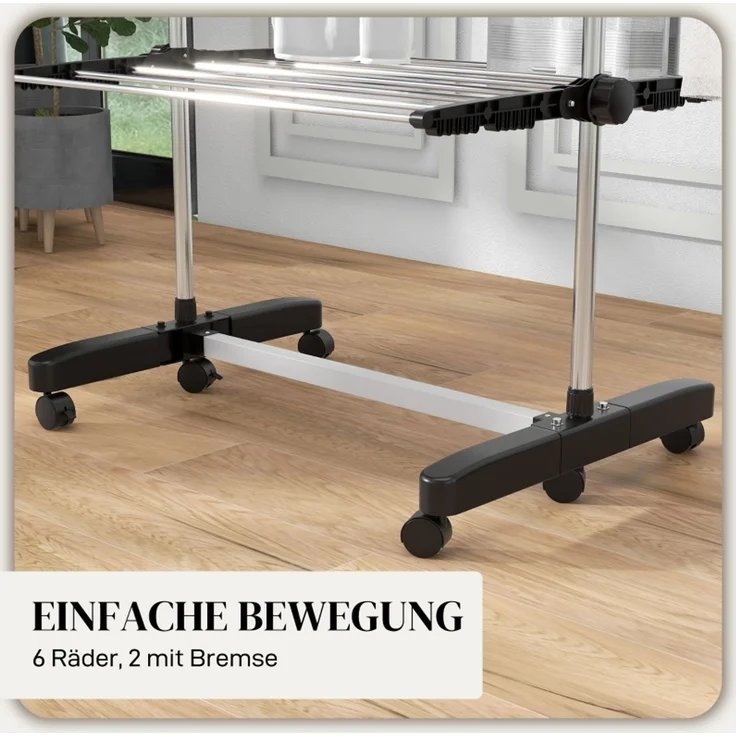 Faumrta Wäschenständer Wäschetrockner 5 Ebenen, klappbar, One-Klick-System, 142 cm x 55 cm x1 72 cm, Schwarz + Silber142CM*55CM*172CMSchwarzStainless Steel – Bild 7