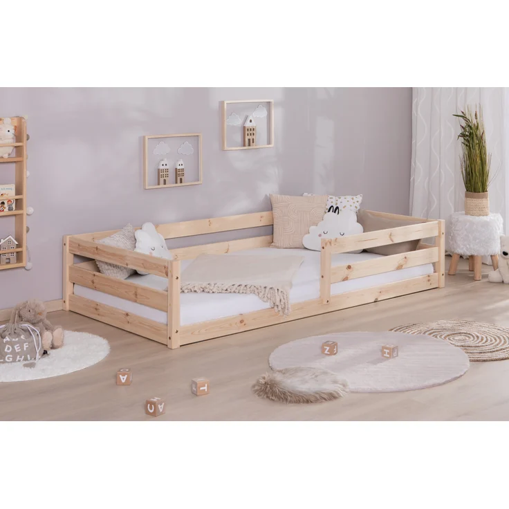 Bodenbett Einzelbett "Lex" 90x200 Kiefer Massiv