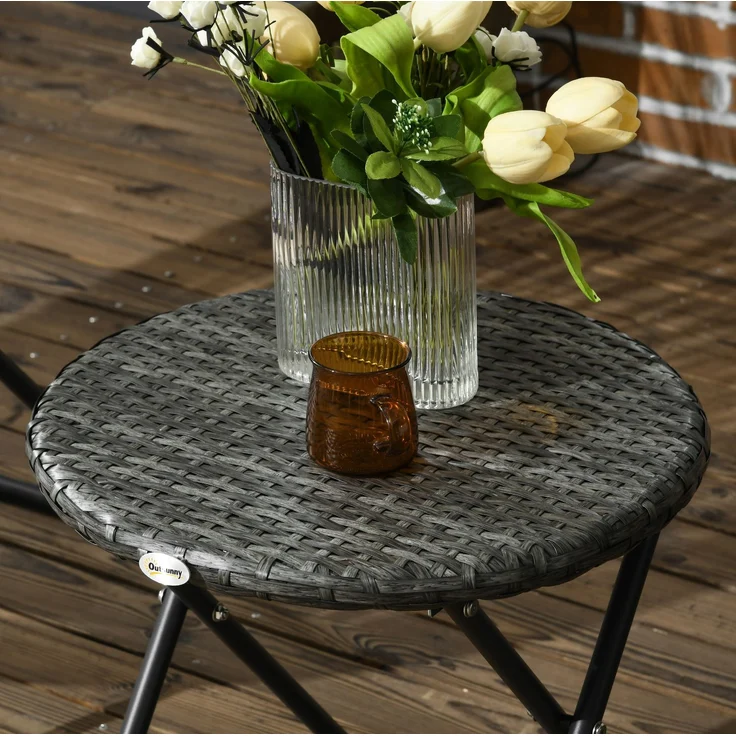3-teiliges Balkonmöbel-Set mit klappbarem Tisch und 2 Stühlen, Ø46x43 cm, Grau – Bild 6