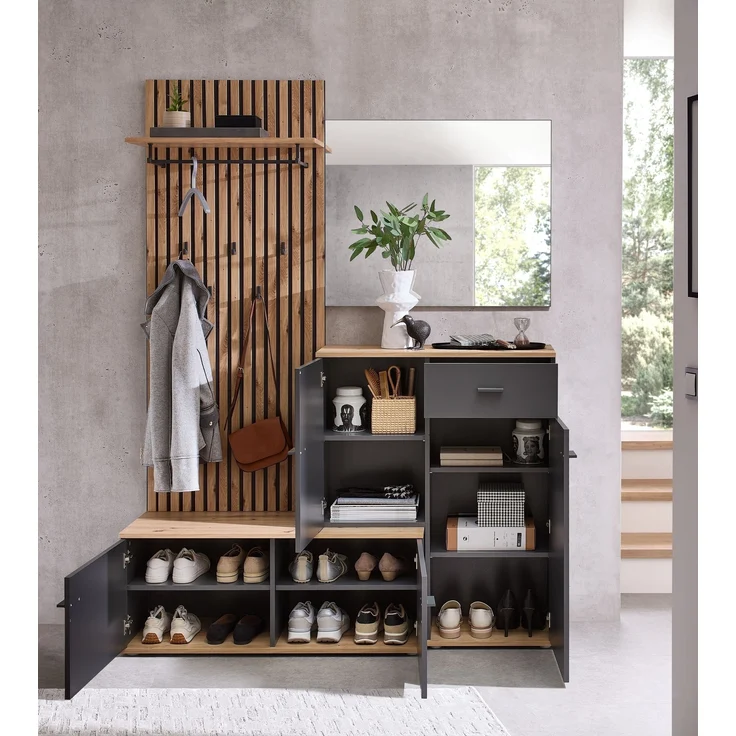 Kompaktgarderobe >Fynn< in Anthrazit / Artisan Eiche Dekor - 223x199x38 (BxHxT) – Bild 8
