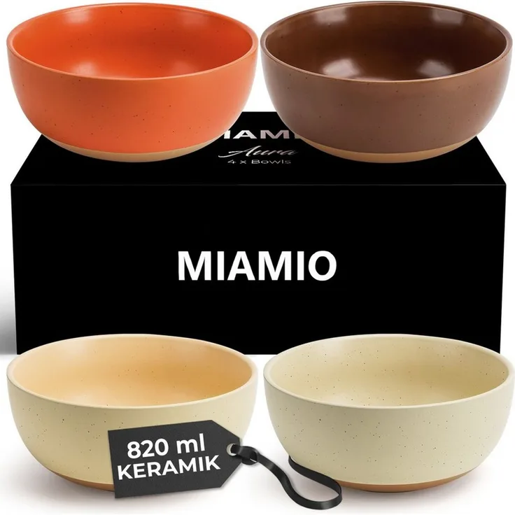 MiaMio Müslischale Aura Cozy Neutral, 820 ml, Keramik, (Set, 4-tlg), 820 ml, Ø 16 cm, 7 cm hoch