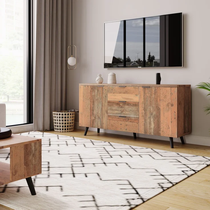 ZUBALIYA Kommode 140x35x70 cm, mit verstellbaren Einlegeböden, aus Spanplatte, Antikbraun – Bild 4