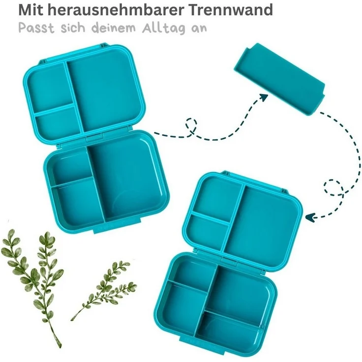 LEKKABOX Lunchbox Mini Kinder Bentobox, 3 Fächer - Brotdose Vesperdose Brotbüchse, Für feuchte Lebensmittel auslaufsicher, inkl. extra Trenner – Bild 2