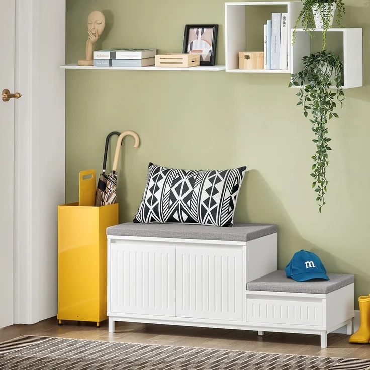 SoBuy FSR172-W Schuhbank, MDF, Lackiert, Weiß, 100 x 42 x 35 cm – Bild 10