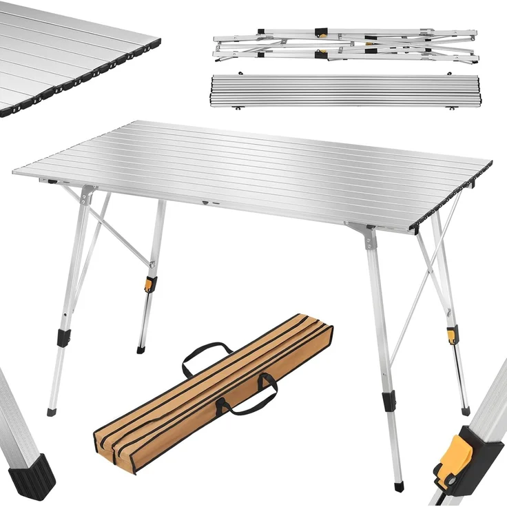 WOLTU Alu Campingtisch klappbar, Falttisch Höhenverstellbar mit Tragetasche & aufrollbarer Tischplatte, Klapptisch Reisetisch 4-6 Personen, für Camping Garten Balkon, 120 * 68. 5cm, Silber