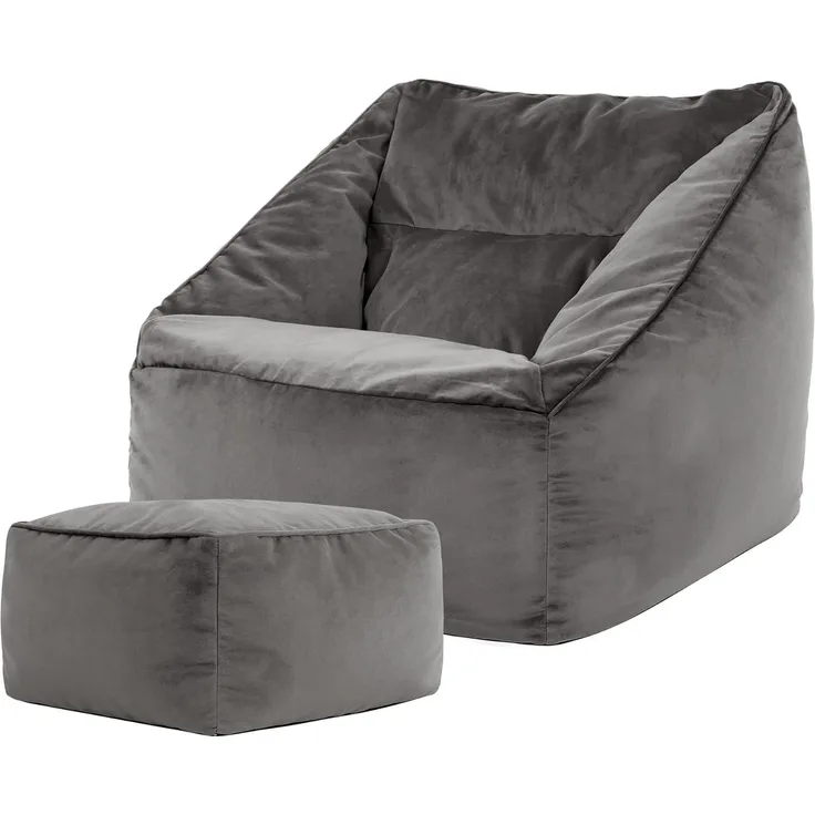 Icon Riesen Sitzsack Sessel „Natalia“, Plüsch XXL Sitzsack Erwachsene mit Füllung für das Wohnzimmer, Riesensitzsack Sofa XXL (Grün, Sitzsack + Hocker)