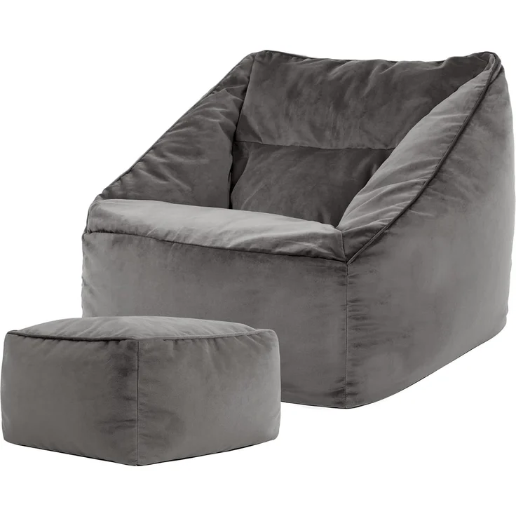 Icon Riesen Sitzsack Sessel „Natalia“, Plüsch XXL Sitzsack Erwachsene mit Füllung für das Wohnzimmer, Riesensitzsack Sofa XXL (Grün, Sitzsack + Hocker)