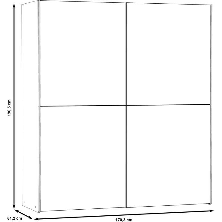 Forte KAIKAIS weißer Kleiderschrank 170, moderner Schwebetürenschrank mit Spiegelfront, 2-türig, Schlafzimmer, Holzwerkstoff, Weiß Hochglanz, 170,3 cm breit x 190,5 cm hoch x 61,2 cm tief – Bild 5
