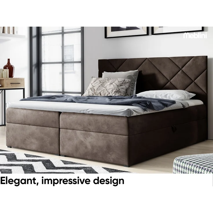 MEBLINI Boxspringbett BOTTEGA 180x200 cm mit Bettkasten – H4/Braun Samt Polsterbett - Gepolstert Doppelbett mit Matratze und Topper - Polsterbett mit Stauraum - Bett mit Kopfteil – Stauraumbett – Bild 3
