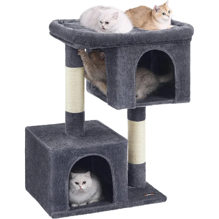 Feandrea Kratzbaum, 101 cm Katzenbaum, XL, Katzenhaus für extra große Katzen bis zu 20 kg, große Plattform, 2 Katzenhöhlen, Sisalstämme, rauchgrau PCT614G01