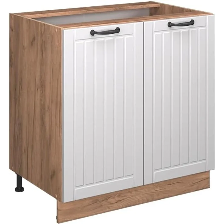 Küchenunterschrank Fame-Line Weiß Landhaus 80 cm mit Regal, AP Eiche Vicco – Bild 1