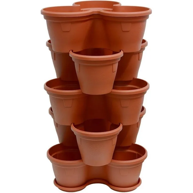Engelland Blumenständer Säulentopf, Hochbeet, Kräuterbeet (Vorteils-Set, 5 St, 11 Liter Fassungsvermögen je Ebene), fallsicher, UV-beständig, stapelbar, platzsparend, robuster Kunststoff