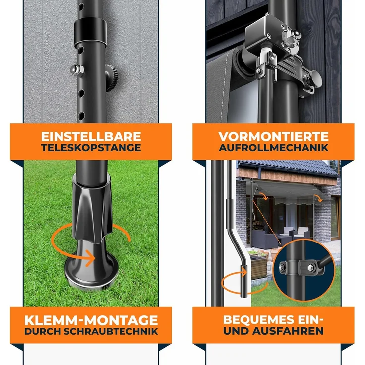 KESSER® Klemmmarkise mit Handkurbel & LED Lichterkette | Balkonmarkise ohne Bohren | Markise UV-beständig höhenverstellbar & wasserabweisend | Sonnenschutz für Balkon Terrasse & Garten Anthrazit, 350cm – Bild 3