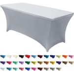 ABCCANOPY Spandex-Tischdecke, dehnbar, knitterfrei, wiederverwendbar, für rechteckigen Klapptisch, Patry, Event, Hochzeit, Bankett, 1,8 m, Grau