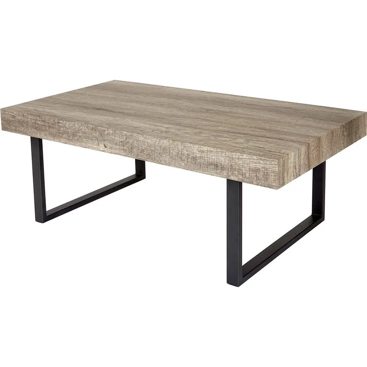 MCW Couchtisch Wildeiche, Holz mit stabilen Metallfüßen, 110x40x60 cm, pflegeleicht und verstellbar