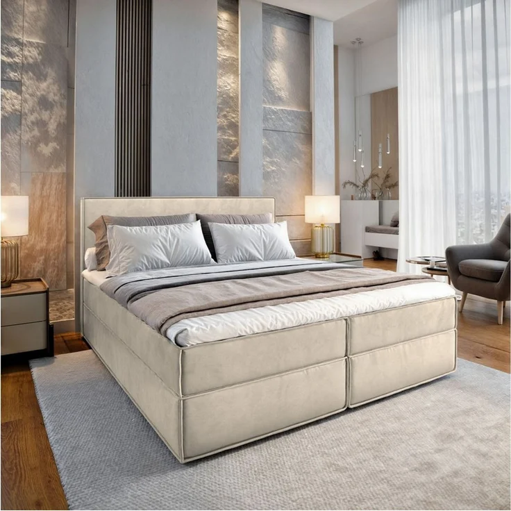 Masseno Boxbett PELLIO 160x200 cm mit Bonell Matratze und Topper – Bild 1