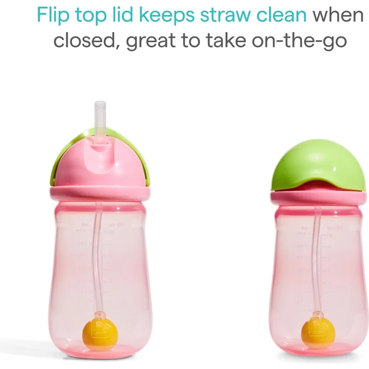 Munchkin Babyflasche mit Strohhalm Tip and Sip | 2er-Pack | 12m+ | 296 ml | Rosa/Gelb – Bild 2