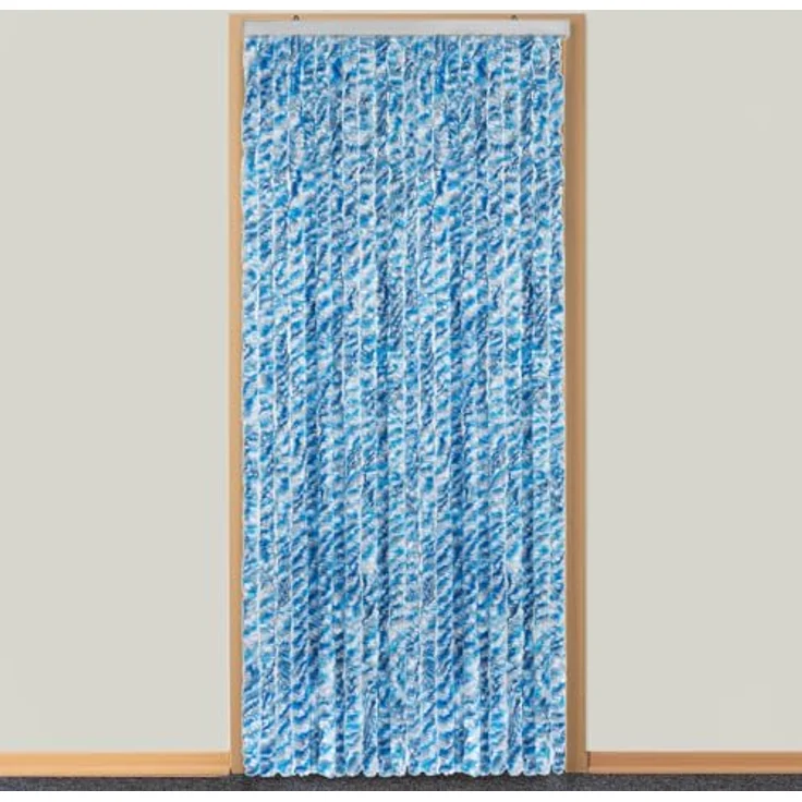 Moritz Flauschvorhang aus Chenille 100 x 230 cm blau grau weiß gestreift Türvorhang als Fliegenschutz Insektenschutz für Camping Wohnwagen – Bild 3