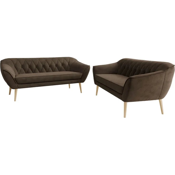 Wohnzimmerset Möbelset PIRS 3-3, Armlehnen, Wellenfederung, Buche Füße, Dreisitzer Sofa, Polstermöbel Set - Hellgrau Velvet – Bild 7