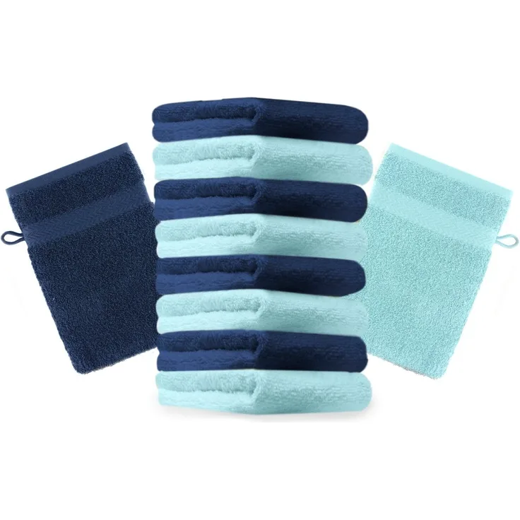 Betz Waschhandschuh 10 Stück Waschhandschuhe Premium 16x21 cm Farbe dunkelblau und türkis, (10-St)