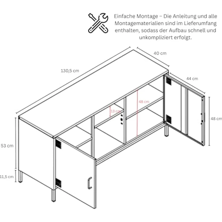 Metall Möbel Pera3, TV-Schrank 3 Regale - 130,5 x 40 x 64,5 cm Lachsfarben – Bild 3