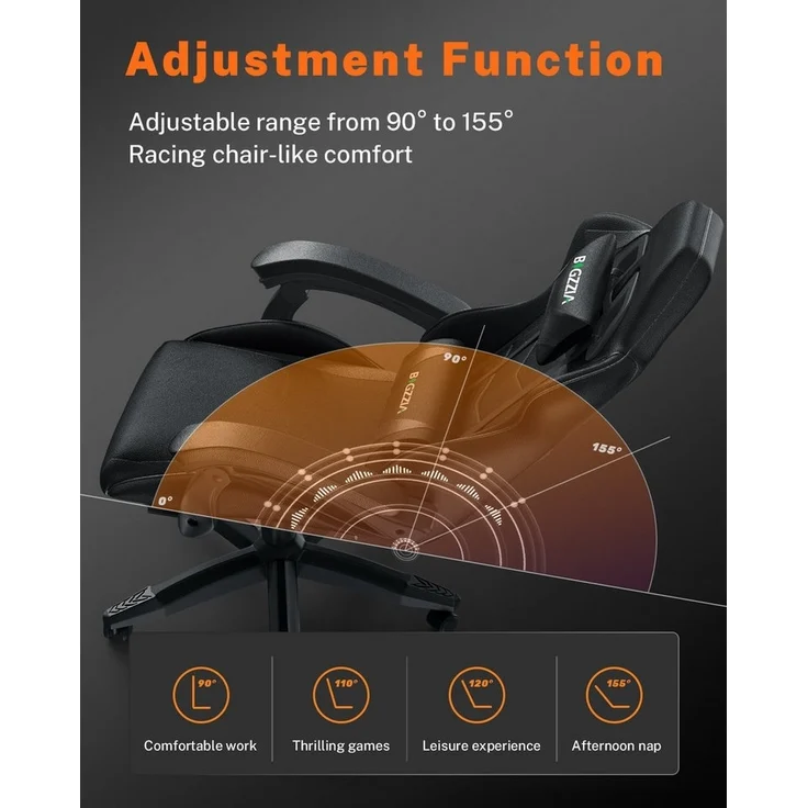 BIGZZIA Bürostuhl Gaming Stuhl mit Fußstütze - Gamer Stühle Ergonomisch mit Lendenkissen, Kopfstütze Gaming Chair Höhenverstellbar Computerstuhl – Bild 3