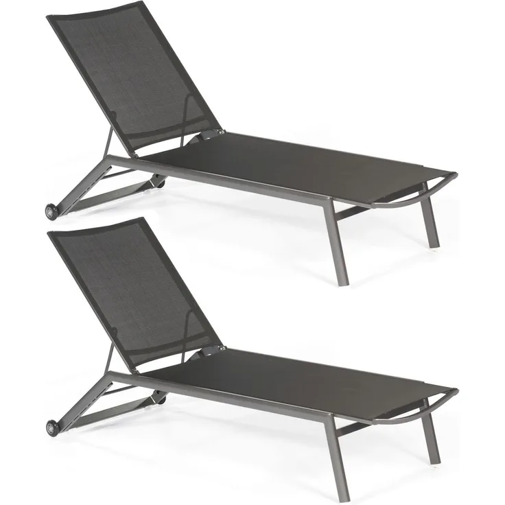 Sonnenpartner 2er Set Sonnenliegen Sonoa Aluminium anthrazit/Textilen schwarz Rollliege