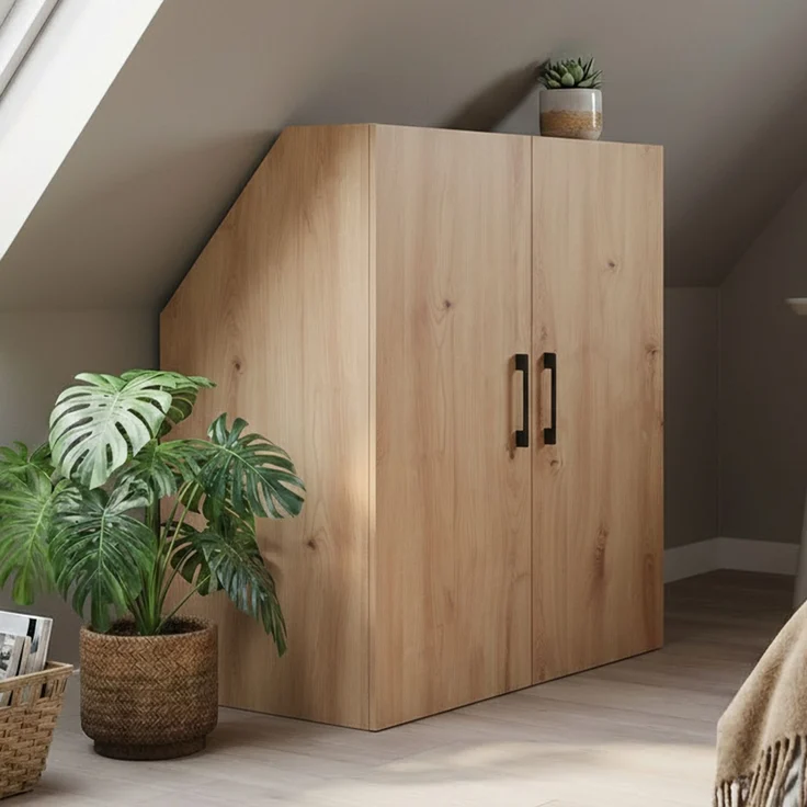 Bellamio 'Aland' Dachschrägenregal mit Türen, Eichenoptik, 100x52x90 cm, Schrank für Dachschräge mit 3 Fächern – Bild 8