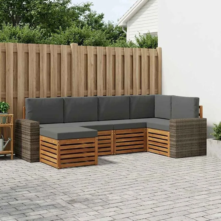 vidaXL Outdoor-Sofagarnitur 6 stk. 5-Sitzer Natur und Anthrazit 3384578