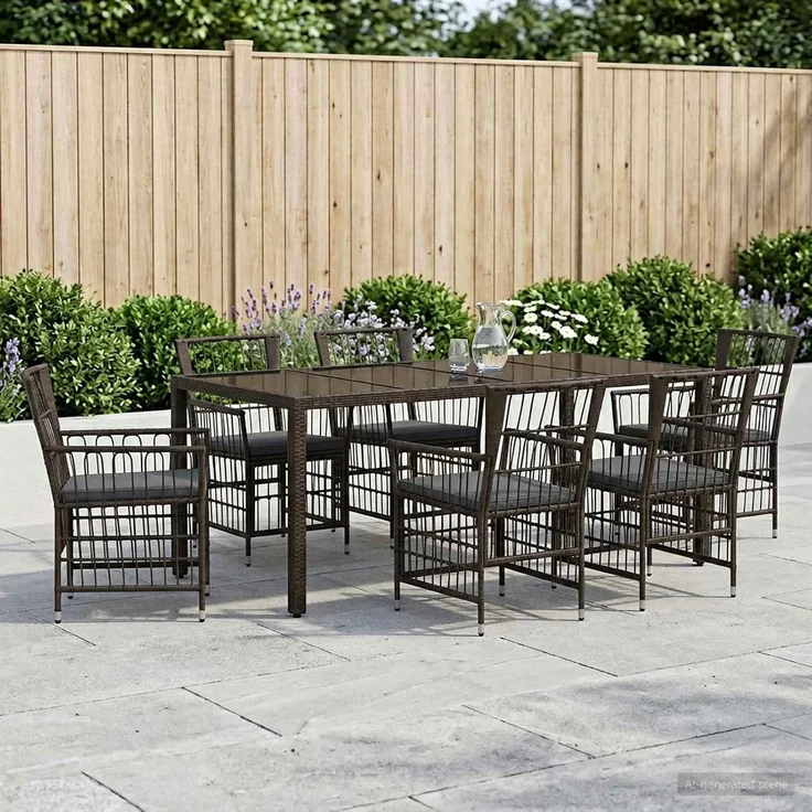 vidaXL Outdoor-Essgruppe 7 stk. Schwarz Poly-Rattan 3448940 – Bild 2