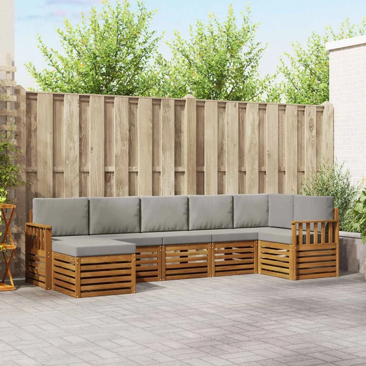 vidaXL Outdoor-Sofagarnitur 7 stk. 6-Sitzer Natur und Hellgrau 3375161 – Bild 1