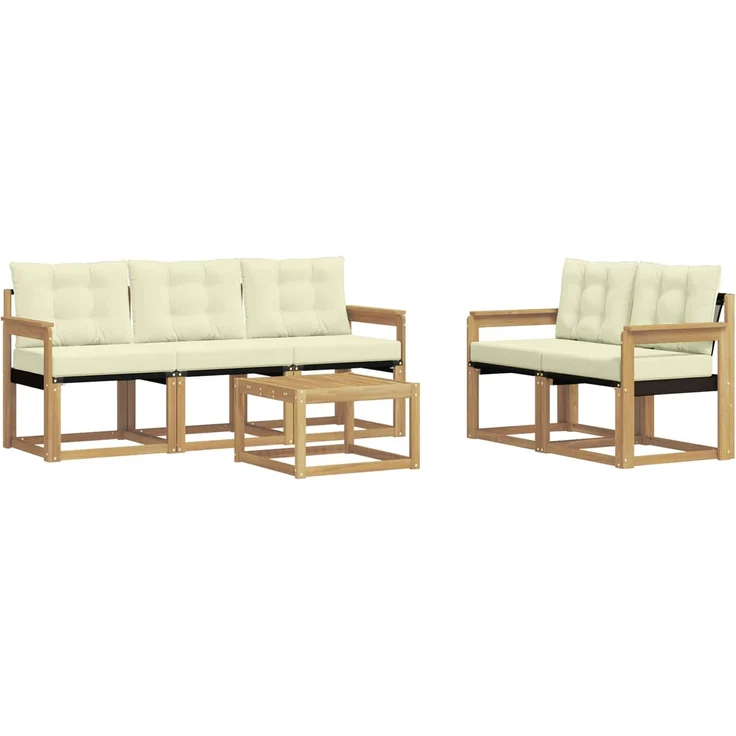 vidaXL Outdoor-Sofagarnitur 6 stk. 5-Sitzer Weiß und Creme 3389204 – Bild 2