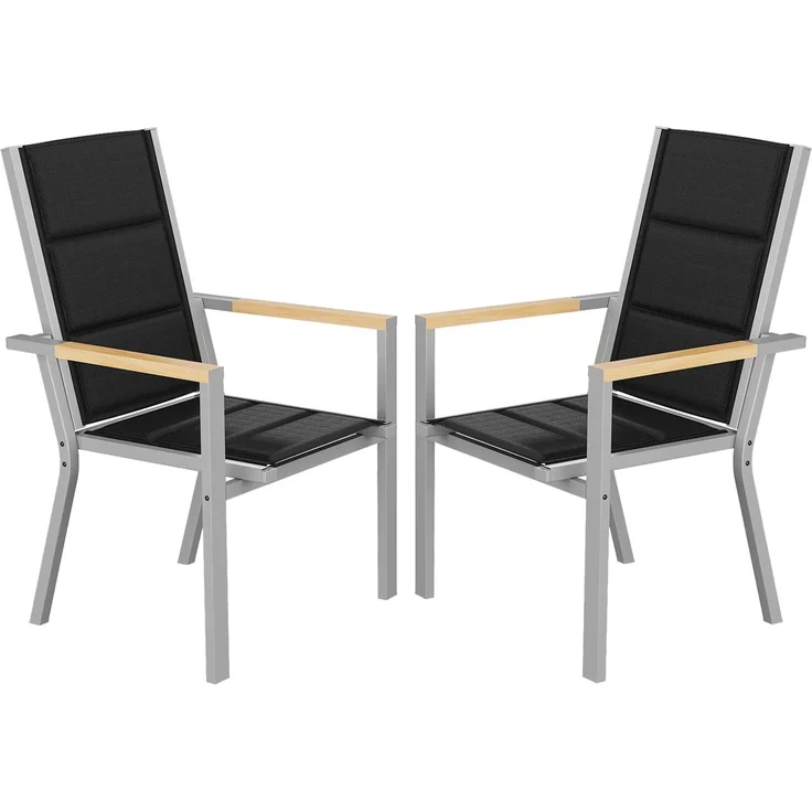JUMMICO Gartenstuhl Stapelbar, Voll-Aluminium Gestell mit Komfortsitz, Stabiles Design & Holzoptik-Armlehnen für Terrasse, Garten und Poolbereich