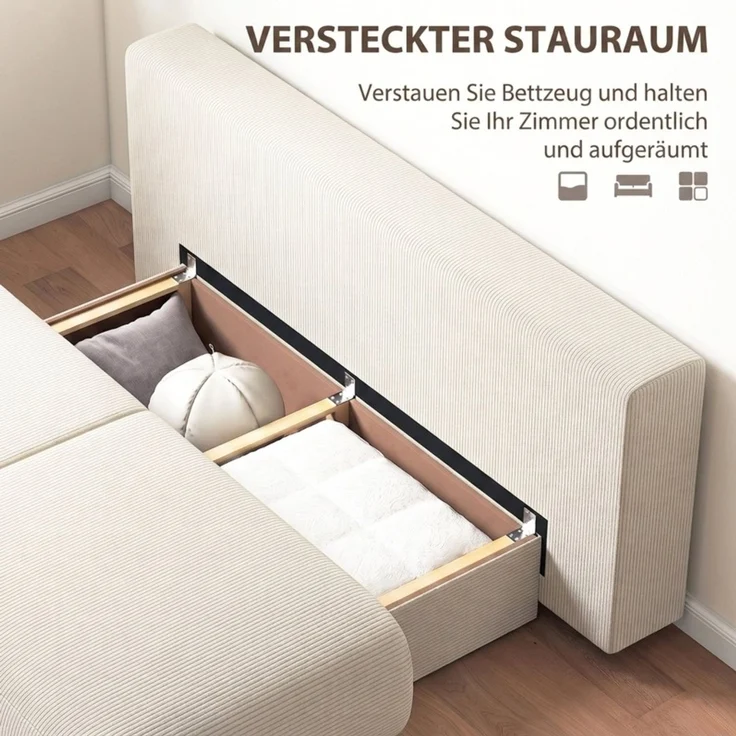 DESVIAE Schlafsofa Beige aus Holz – 193x60x80 cm – Bettfunktion, Stauraum – Bild 6