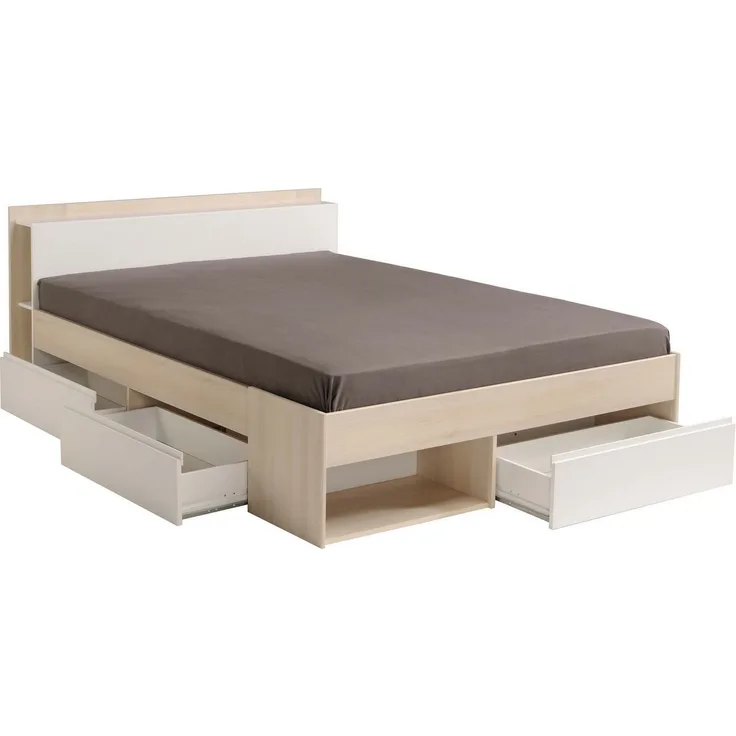 Funktionsbett Most von Parisot – mit Regal-Kopfteil & 3 Schubkästen 140x190-200 cm
