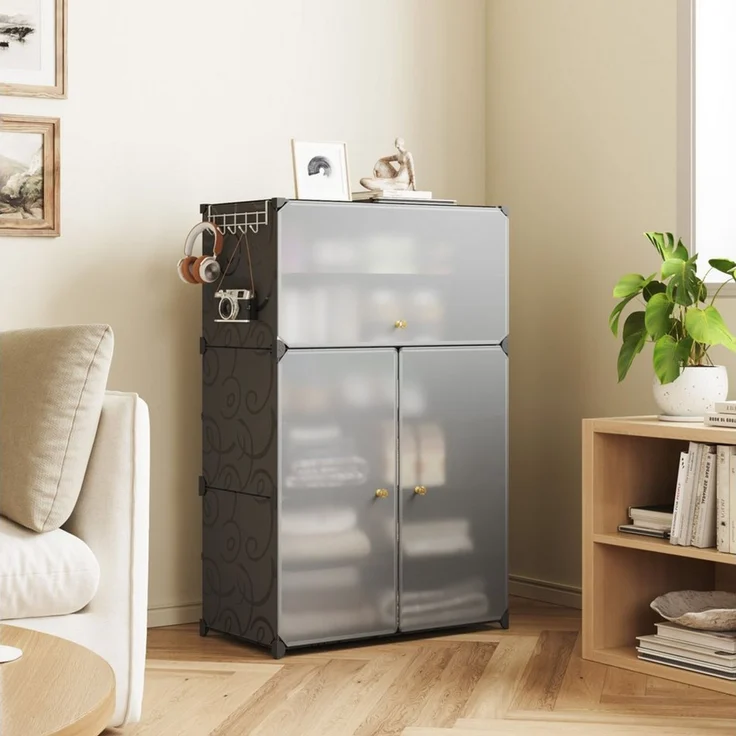 Mondeer Schuhregal Schuhschrank, mit Tür, Kunststoff, Platzsparend, 6 Ebenen für 18 Paar Schuhe – Bild 1