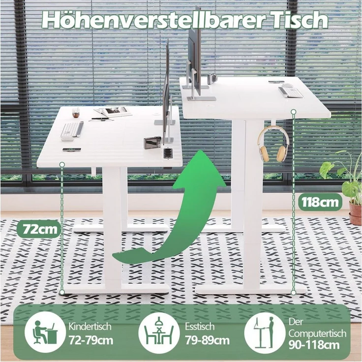 HOMALL Schreibtisch Schreibtisch Höhenverstellbarer mit Gedächtnis und Sitzerinnerung (Mit Steckdose und kabelloser Ladefunktion) – Bild 4