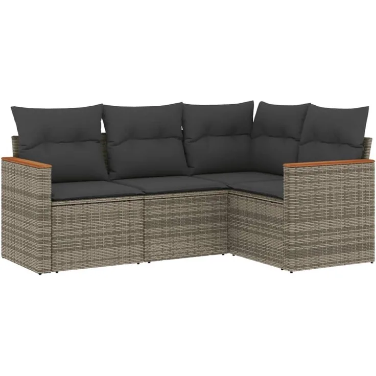 vidaXL 4-tlg. Garten-Sofagarnitur mit Kissen Grau Poly Rattan 3258336