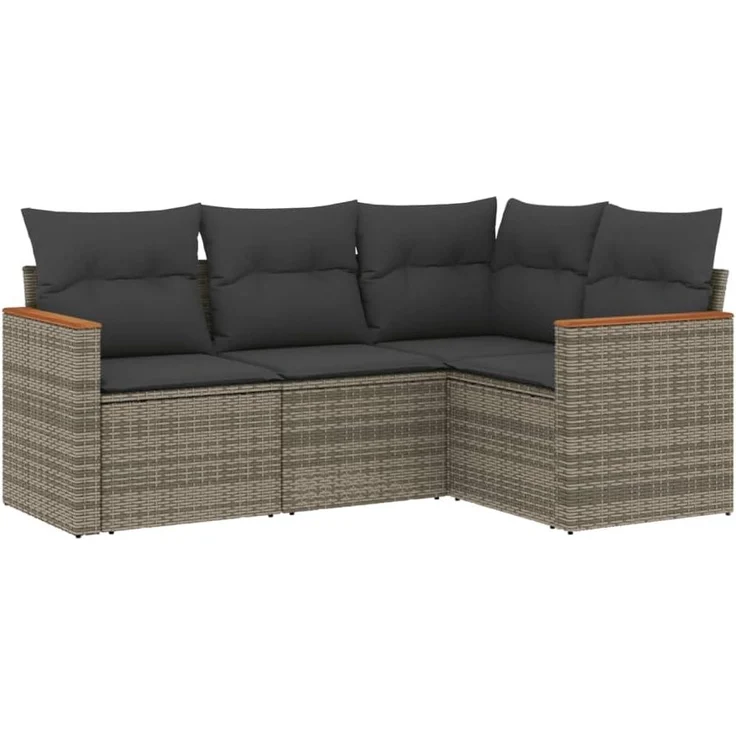 vidaXL 4-tlg. Garten-Sofagarnitur mit Kissen Grau Poly Rattan 3258336 – Bild 1