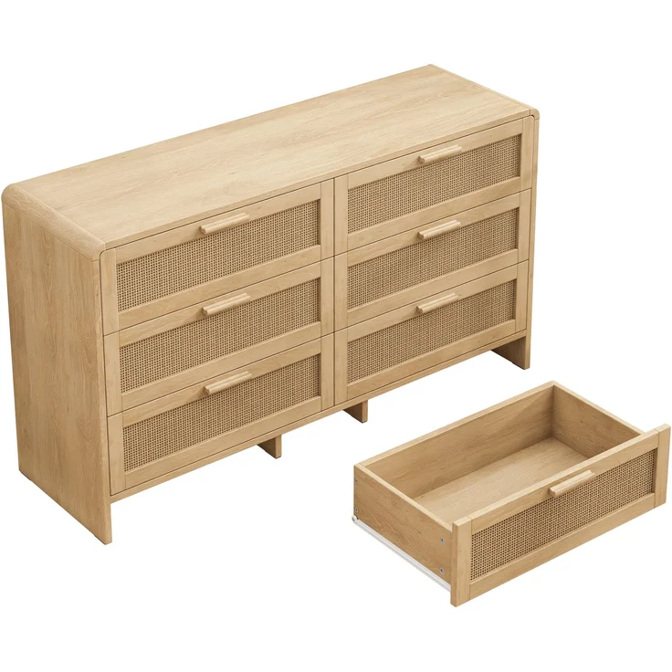 Kommode Kleiderschrank Rattan 6 Schubladen Natur Arc Shaped Corner Aufbewahrung Sideboard Dressingtable – Bild 8