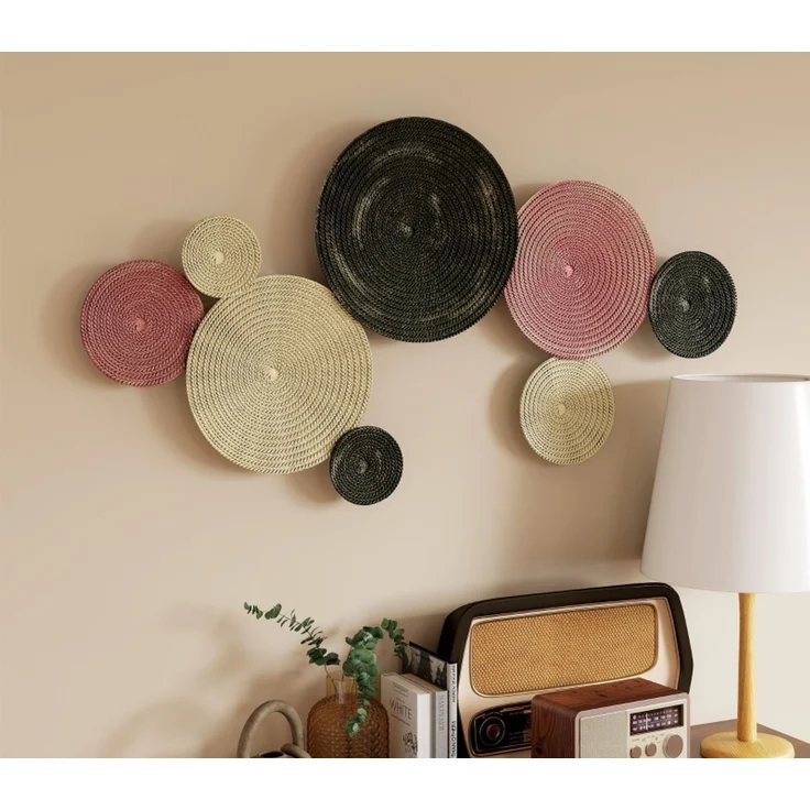 Wanddekor-Set im Disk-Design, 8 Metallscheiben, vielseitig einsetzbar, Mehrfarbig--Bronze--110x7x58cm--YOUDENOVA – Bild 8