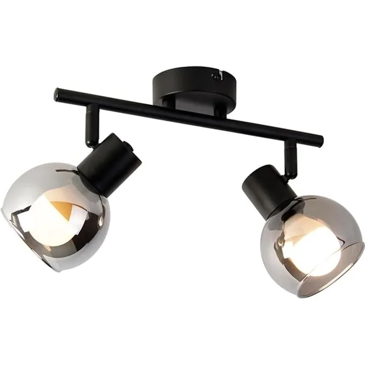 Qazqa LED Aufbaustrahler Vidro, LED wechselbar, E14, Schwarz, Art Deco, Glas, 2-flammig